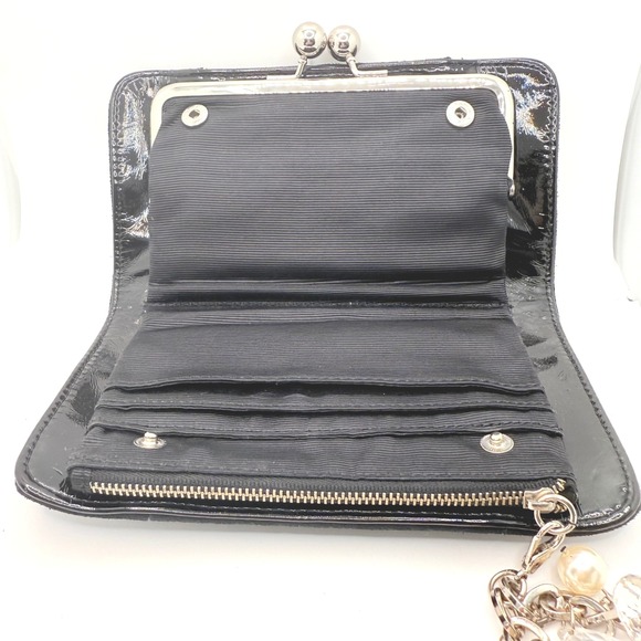 White House Black Market Faux Suede Clutch Purse with Chain‎ Rhinestone Dangle - Picture 5 of 6